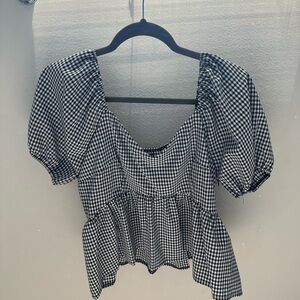 Women's Black and White Gingham Top